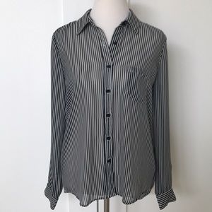 Stripped Sheer Button Down Blouse Size M